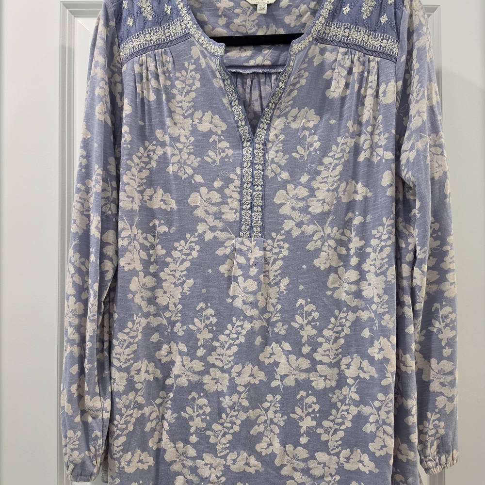 Lucky Brand Light Lavender Floral Embroidered V-Neck Tunic